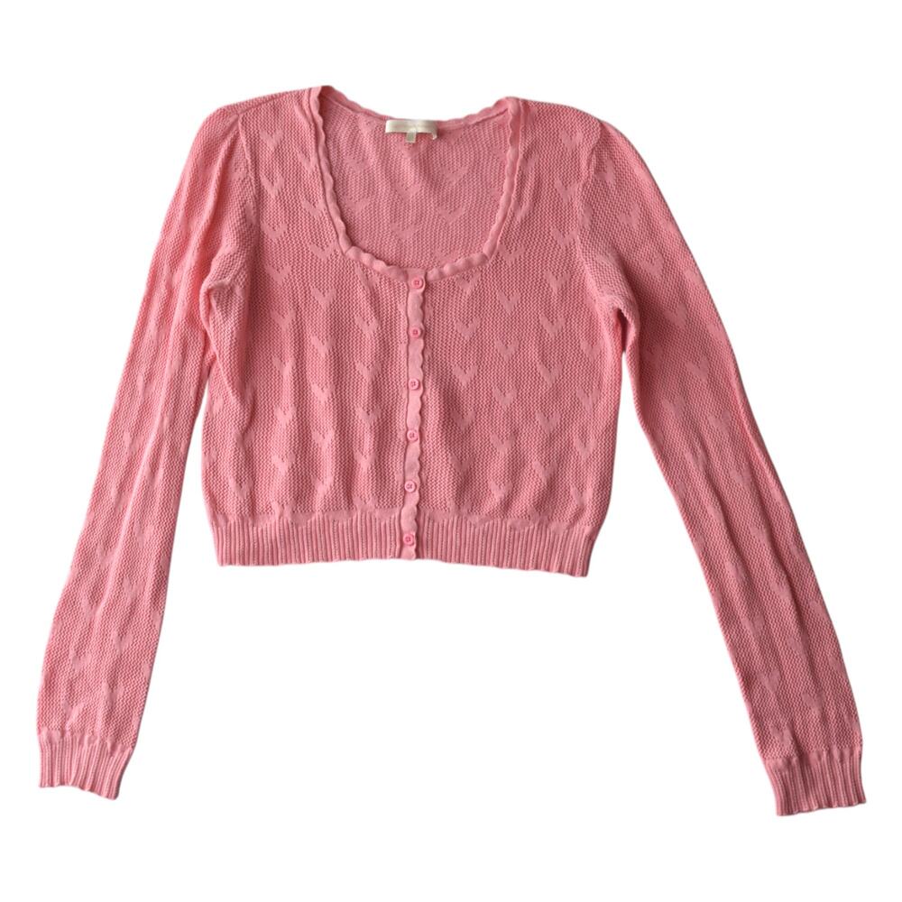 LoveShackFancy Pink Heart Pointelle Cardigan Organic Cotton Size 10